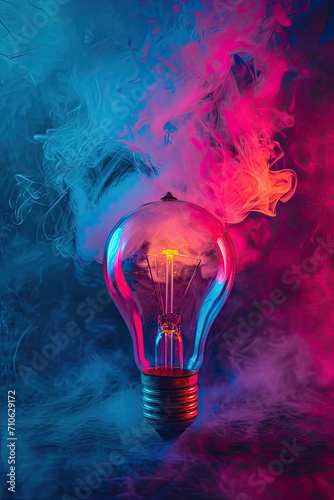 Lightbulb with colorful smoke in an artistic style