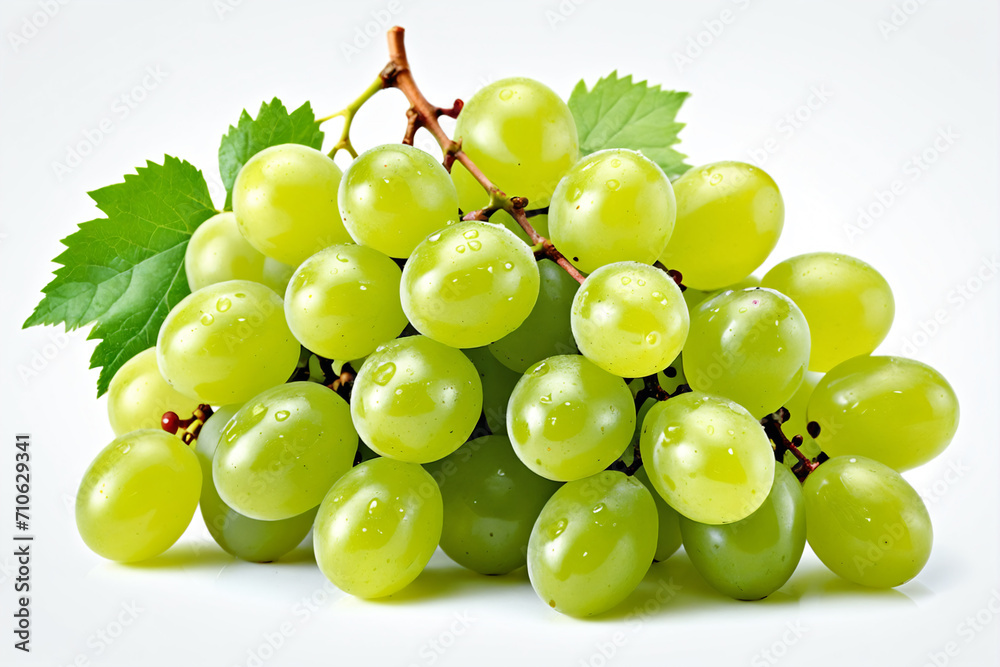 Green wet grapes bunch isolated on white background Green wet grapes bunch isolated on white background