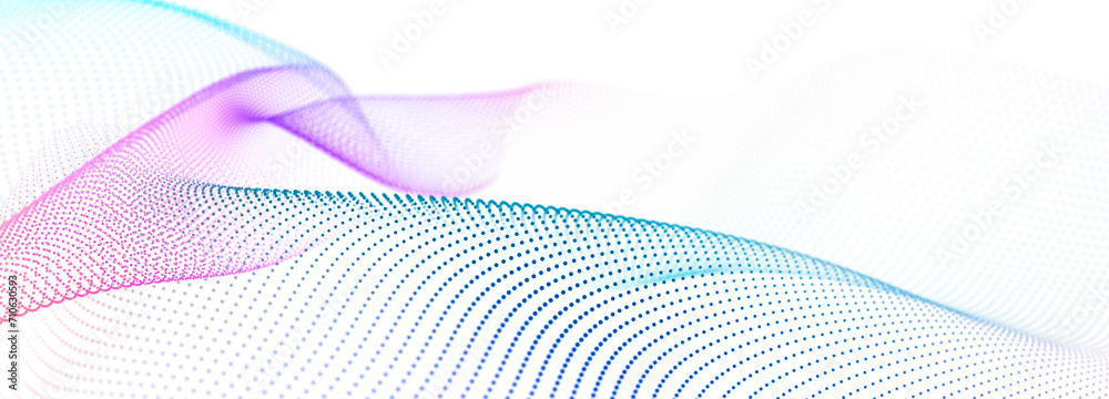 Colorful wave of streaming particles on a white background. Abstract background with dynamic elements of waves. 3d - obrazy, fototapety, plakaty 