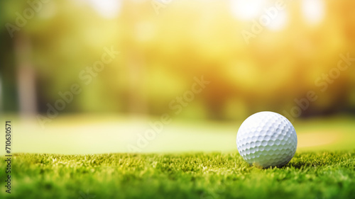 Golf ball on green of golf course and blurred background