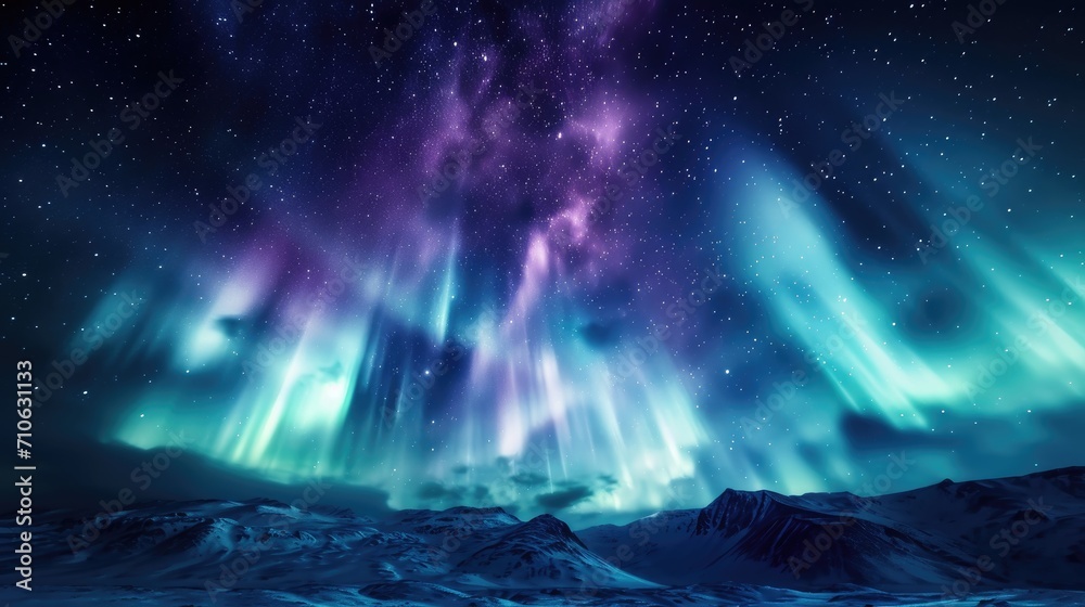 Luminous geometric aurora in polar skies background