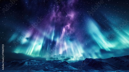 Luminous geometric aurora in polar skies background © furyon
