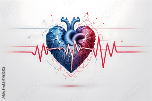 A symbol of heart with a simple ECG wave with isolated background photo