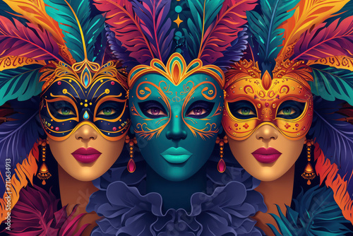 masks, and vibrant clothing. The use of masks is a traditional aspect of Mardi Gras photo