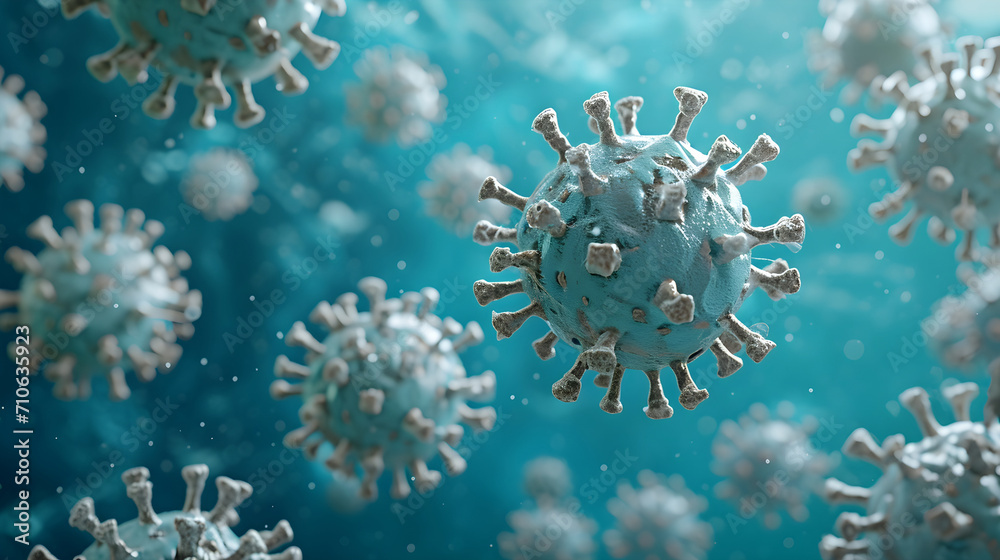 corona virus flu outbreak, covid-19 , microscopic view of floating influenza virus cells, Generative AI corona virus flu outbreak, covid-19 , microscopic view of floating influenza virus cells, Generative AI