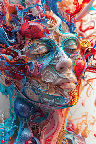 Woman face with abstract colorful painting