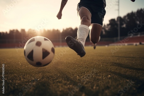 soccer player kicking ball photo