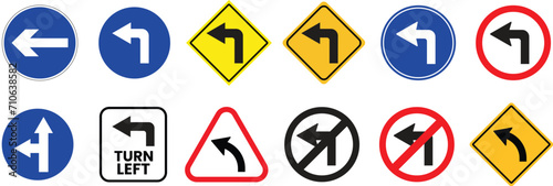 Turn Left Icons Set. Turn left traffic sign vector illustration