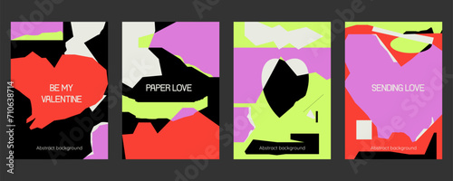 Creative concept of Happy Valentines Day cover set. Modern abstract art design with hearts, geometric and paper shapes. Templates for celebration, ads, branding, banner, cover, label, poster, sales.