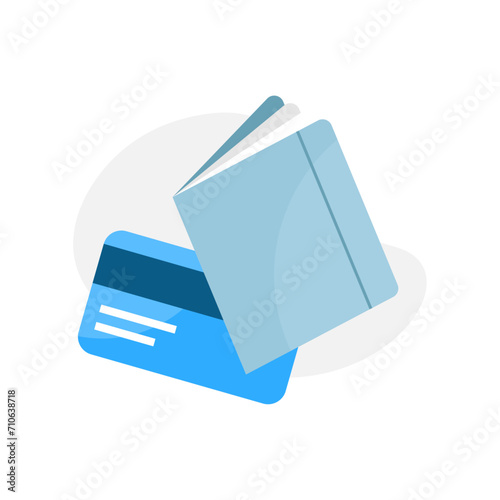add card and bank account book concept illustration flat design vector. simple modern graphic element for landing page ui, infographic, icon
