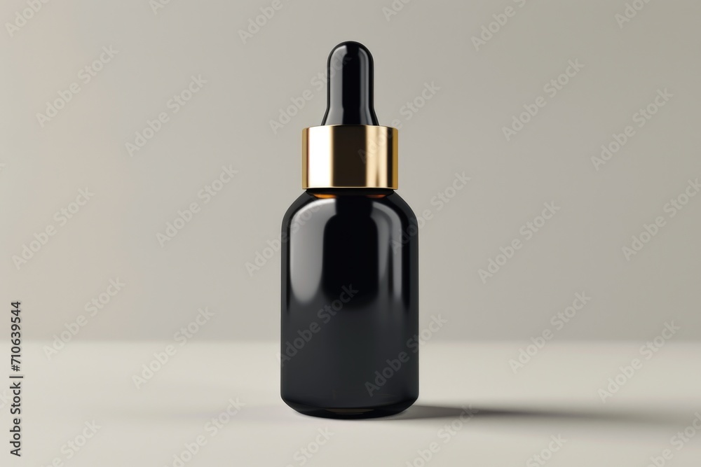 A black glass bottle with a gold top, suitable for various uses