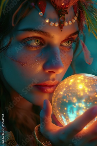A woman holding a crystal ball in her hands. Can be used for fortune-telling or mystical concepts
