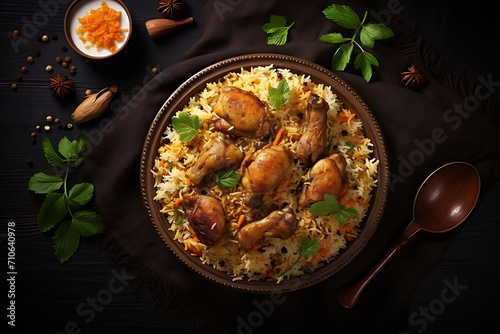 Wallpaper Mural Most popular Chicken Kabsa Homemade Arabian biryani overhead view. Copy space image Generated by Ai. Torontodigital.ca