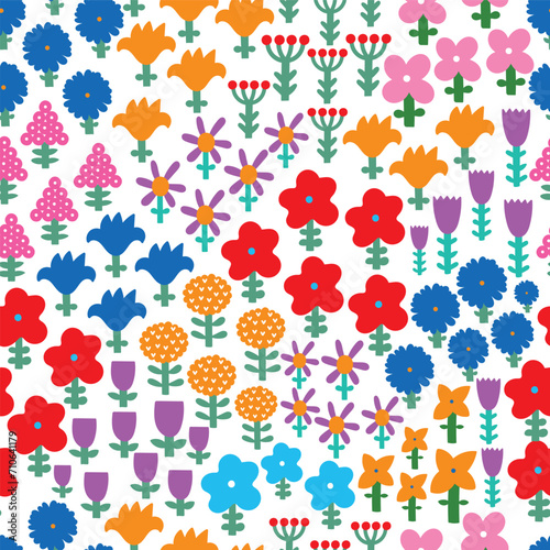 Cute floral seamless pattern with spring flower. Vintage flowers illustration. Template for fashion prints.