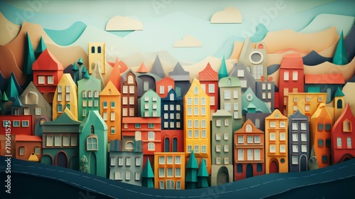 Paper cut city background, cute paper wallpaper © Kùmo