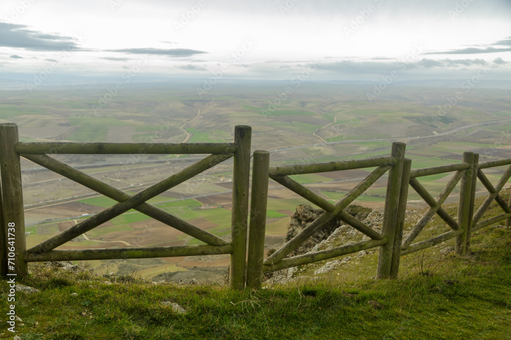 Fototapeta premium Rocks for climbing and Pancorbo viewpoint. Area of mountains and plateau of Burgos
