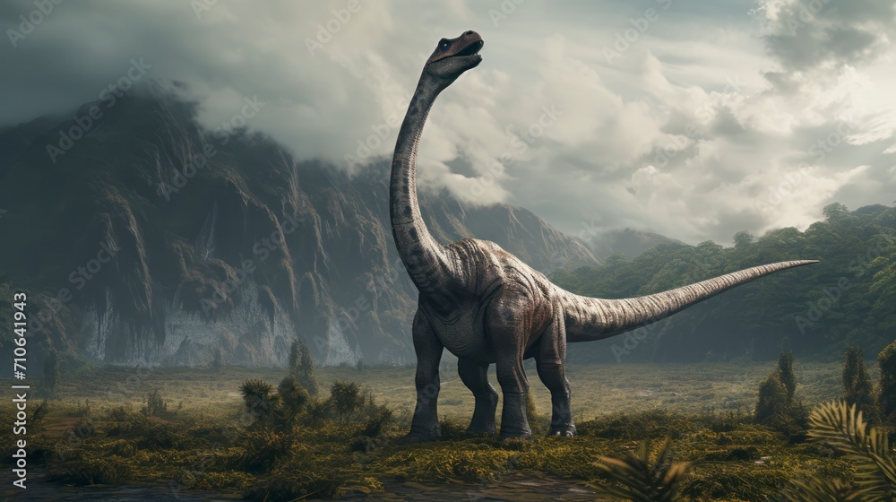 Obraz premium Dinosaurs diplodocus, background, 3D reallistic, dino wallpaper