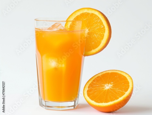 Design mockup. Orangeade drink in a clear glass  garnished with a slice of orange white background. Generative AI