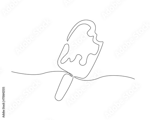 Continuous one line drawing of popsicle ice cream. Bitten Ice cream outline vector illustration. Editable stroke.