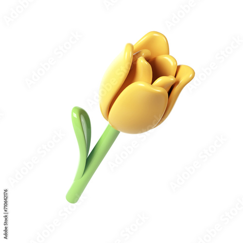 3d Yellow Tulip Flower Cartoon Style for Bouquet or Decoration. Love Valentine romantic design Isolated on White Background spring illustration