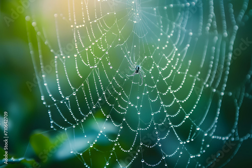 Zartes Wunder: Spinnennetz im Morgentau, Naturkunst im ersten Licht des Tages © Seegraphie