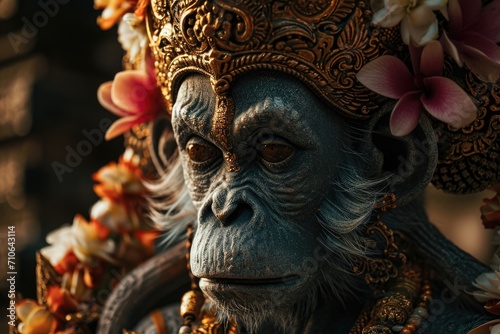 A statue of a monkey wearing a crown. Perfect for adding a touch of whimsy to any space