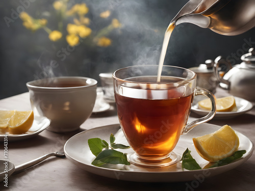 cup of tea with lemon and cinnamon