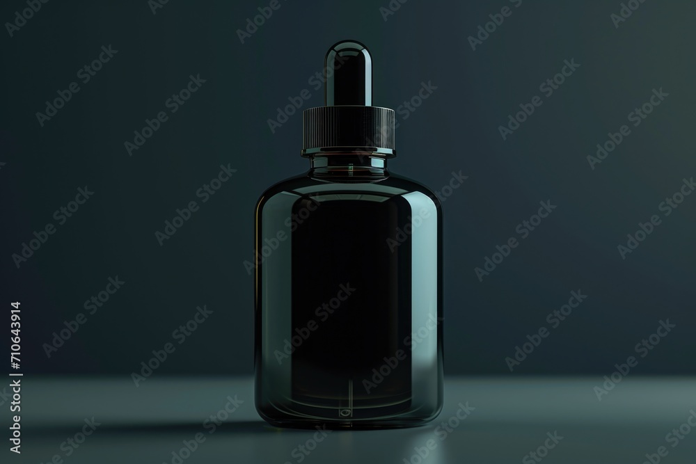 A black glass bottle with a black cap. Suitable for various uses A black glass bottle with a black cap. Suitable for various uses