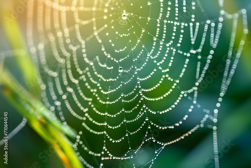 Zartes Wunder: Spinnennetz im Morgentau, Naturkunst im ersten Licht des Tages