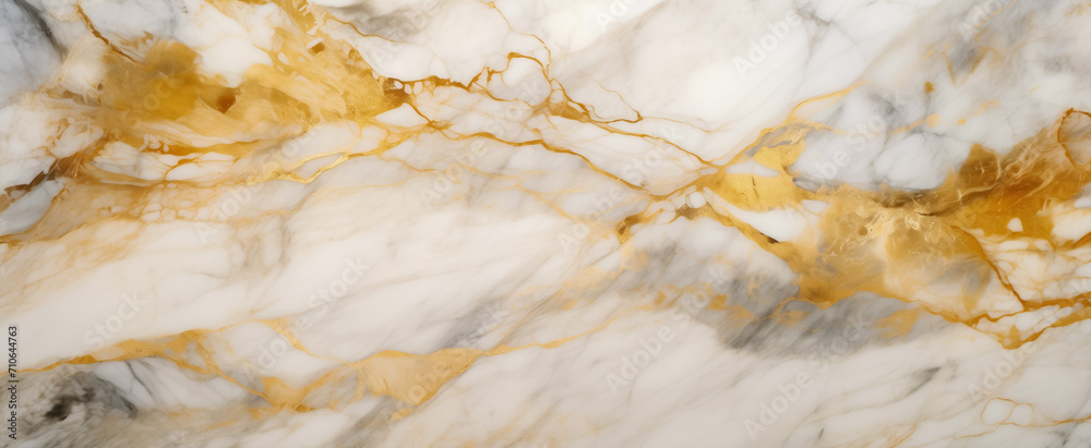 Luxurious golden veins in white marble background