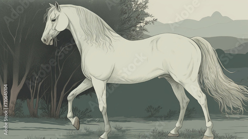 Illustration of a pale pistachio grey horse from Revelation