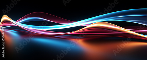 3D glowing pink blue neon lines on Black background High quality photo