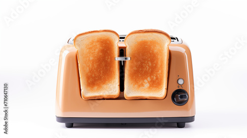photograph vintage gold toaster with bread isolated on white background