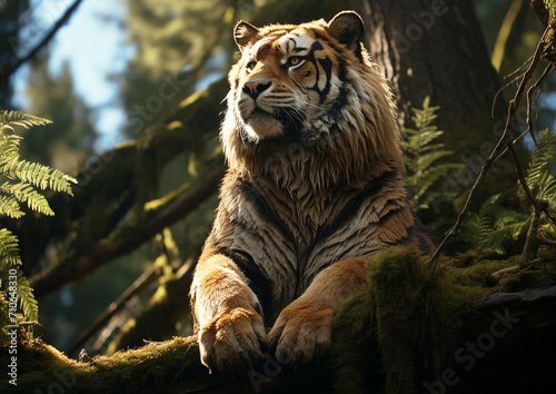 A tiger sitting at the mound in forest High quality photo