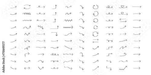 black hand drawn arrow set.Collection of hand drawn isolated arrows.Black doodle arrows.
