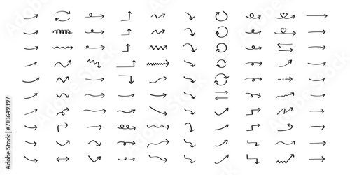 black hand drawn arrow set.Collection of hand drawn isolated arrows.Black doodle arrows.