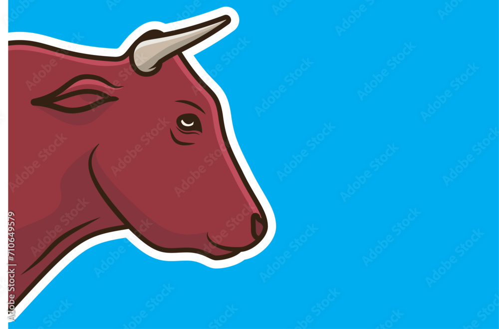 Danger Cow Head Sticker design vector illustration. Animal object icon concept. Farm animal cow cartoon character sticker design. Eid Mubarak icon concept.
