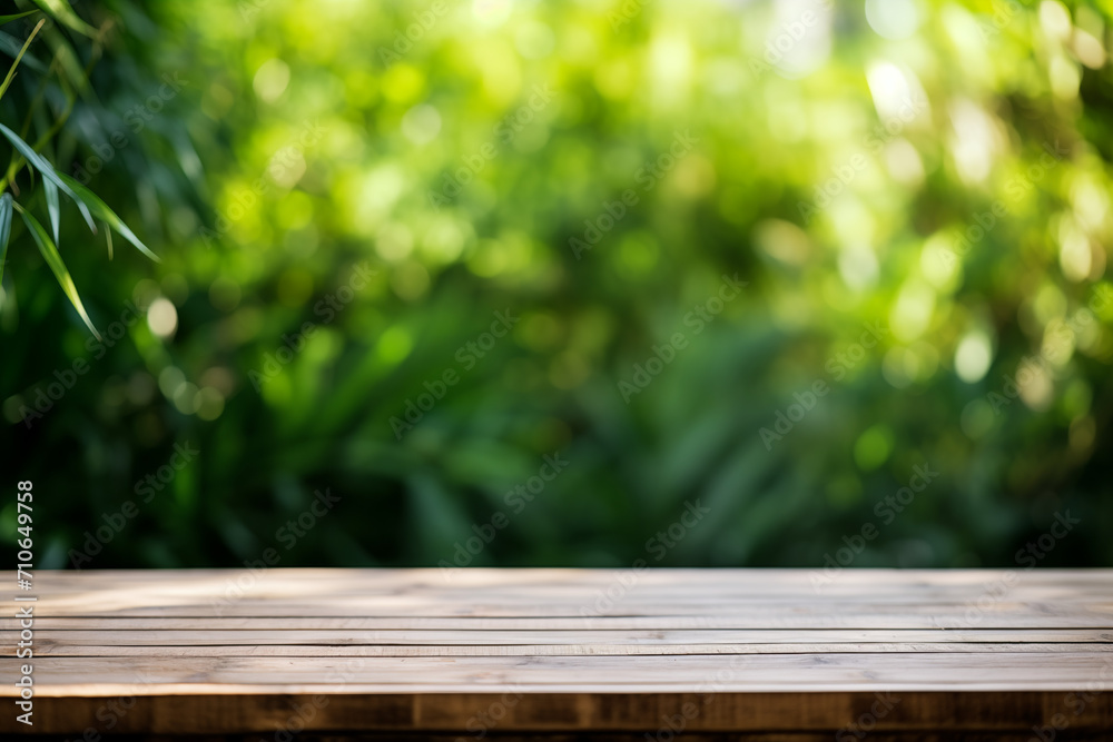 Organic Product Display Backdrop: Striped Bamboo Table with Verdant Tropical Foliage in Soft Focus - Serene and Natural Environment for Eco-Friendly Presentation Organic Product Display Backdrop: Striped Bamboo Table with Verdant Tropical Foliage in Soft Focus - Serene and Natural Environment for Eco-Friendly Presentation