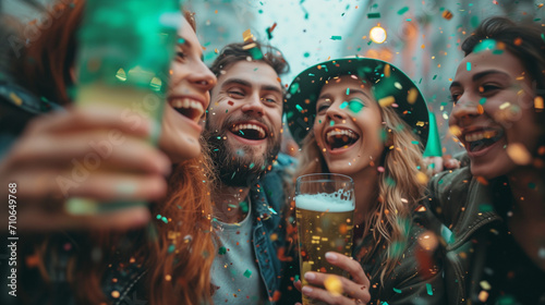 Joyful Young People Celebrating St. Patrick's Day at a Pub