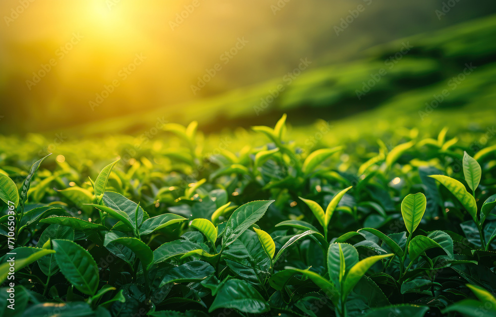 A serene morning landscape with a vast green field of corn, set against a backdrop of a clear blue sky in the countryside A serene morning landscape with a vast green field of corn, set against a backdrop of a clear blue sky in the countryside