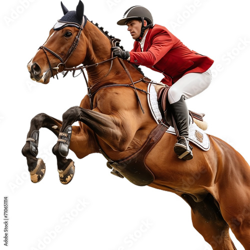 Rider Jumping on a Horse Isolated on Transparent Background (PNG)