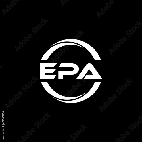 EPA letter logo design with black background in illustrator, cube logo, vector logo, modern alphabet font overlap style. calligraphy designs for logo, Poster, Invitation, etc.