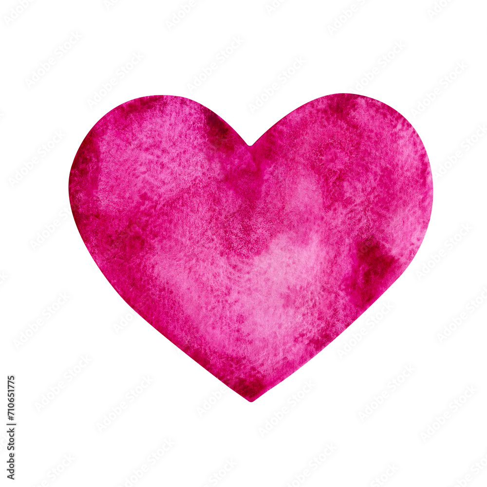 Hand painted pink heart isolated on a white background.