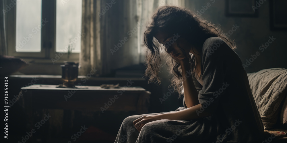 A young single woman is depressed at home. A young single woman is depressed at home.