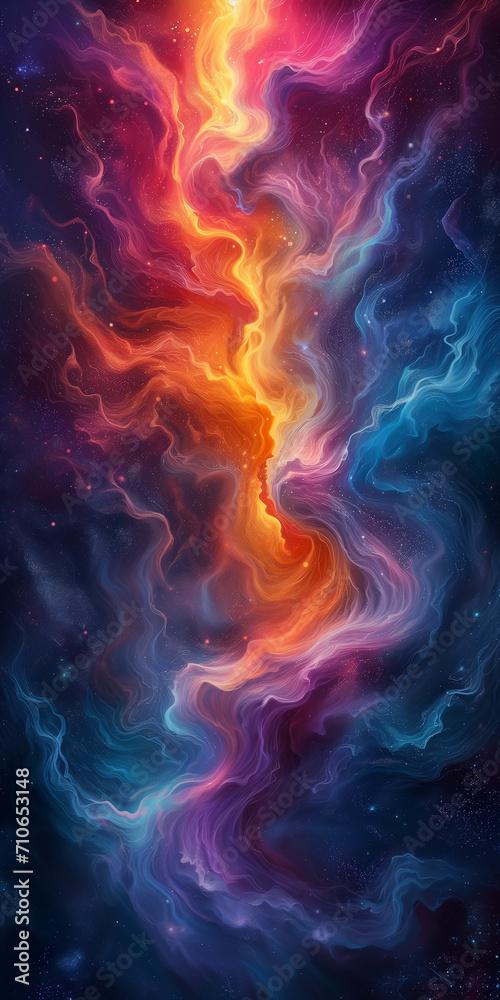 A colorful wallpaper of colorful ripples with fire near the night sky, Generative AI