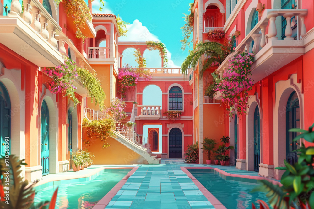 Fototapeta premium Game background 3d stylish architecture illustration