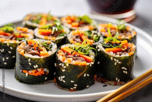 kimbap, korean stuffed rolls, traditional asian food photo