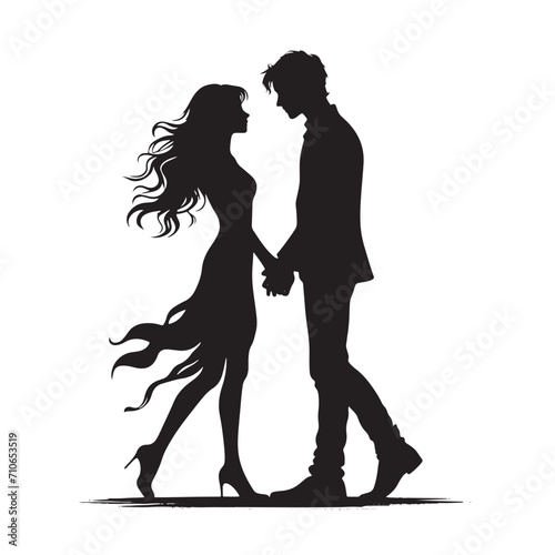 Tender moments: Elegant hand holding couple silhouette, a timeless portrayal of love - hand holding couple silhouette Valentine Silhouette - Couple vector 