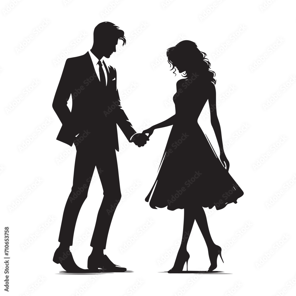 Loving grip: Couple silhouette with hands embraced, a portrayal of affection and closeness - Valentine Silhouette - Couple vector
