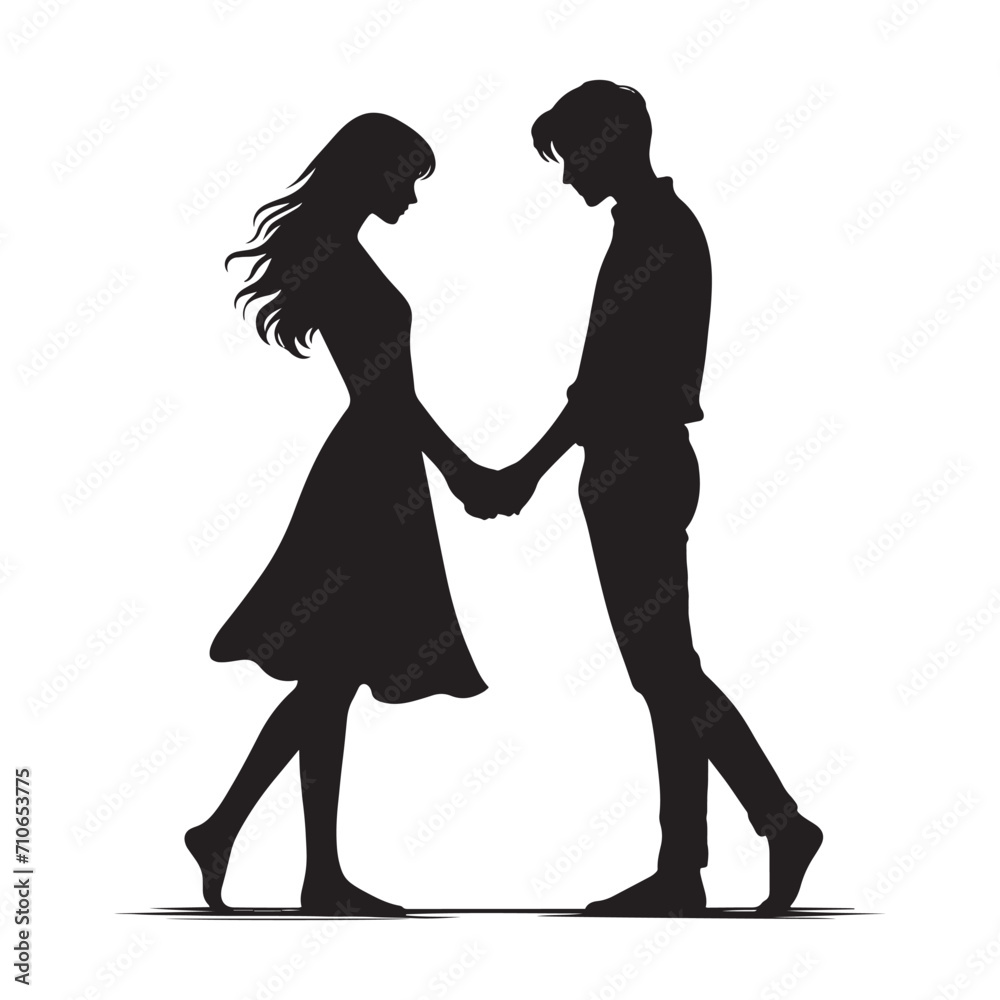 United in love: Hand holding couple silhouette, showcasing the strength of love's bond - hand holding couple silhouette Valentine Silhouette - Couple vector
